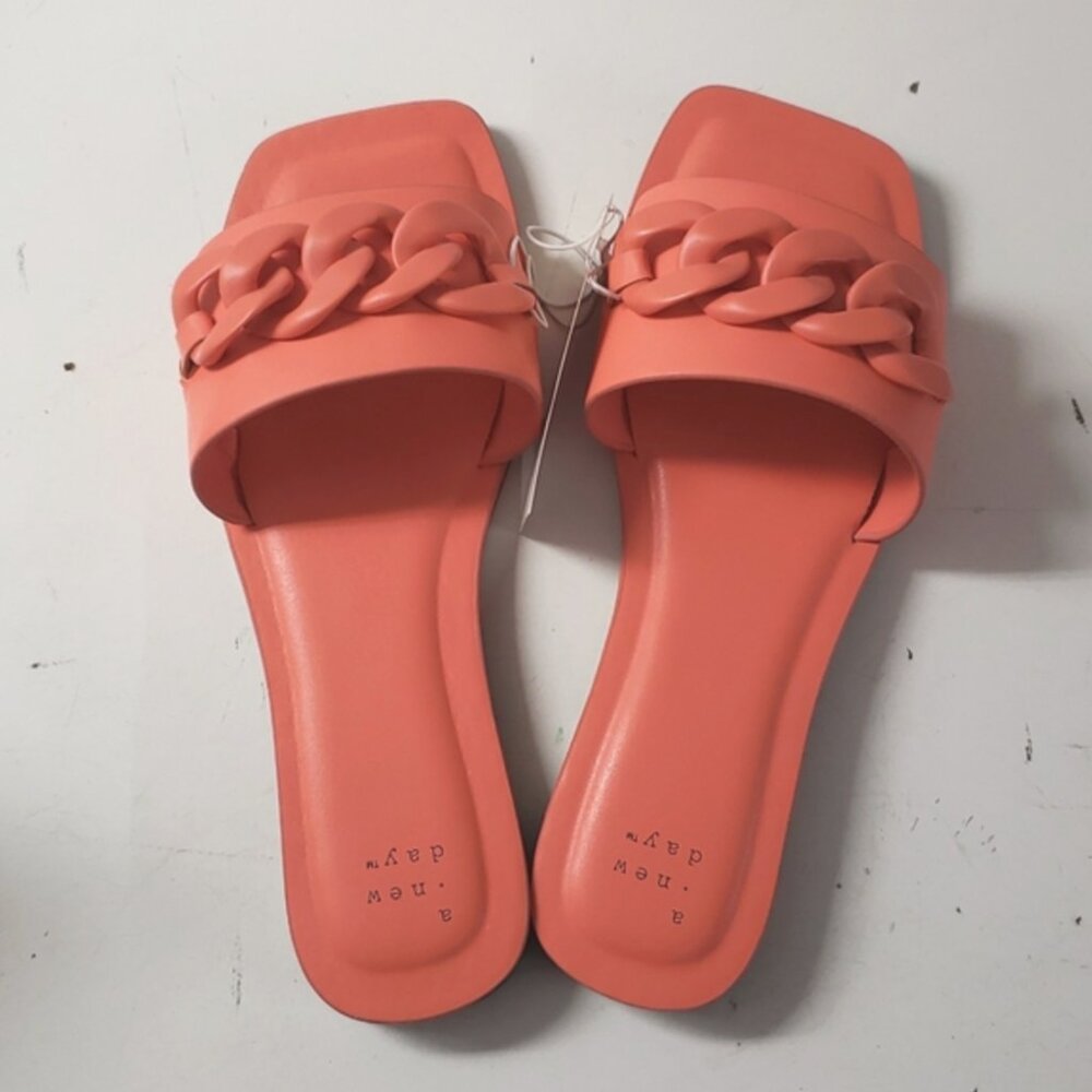Women's Viv Chain Slide Sandals - A New Day, Coral Pink - Size 5 WIDE WIDTH NWT
